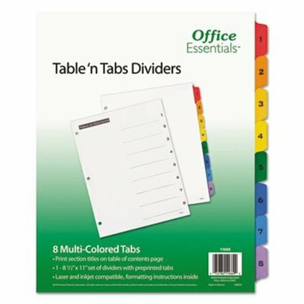 Avery Dennison Office Ess, TABLE 'N TABS DIVIDERS, 8-TAB, 1 TO 8, 11 X 8.5, WHITE 11669